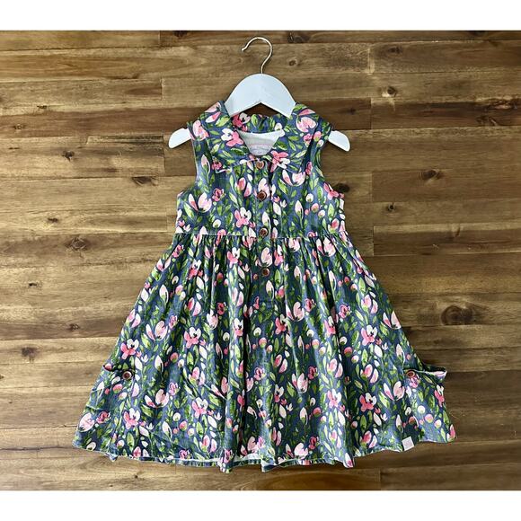 NEW SweetHoney Sleeveless Linen Molly Dress Parade Floral Blue Green Pink Spring - Picture 2 of 9